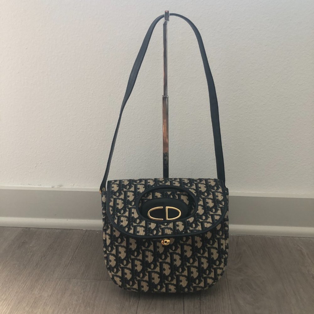 1970s Christian Dior monogram black trotter canvas shoulder satchel purse - Picture 3 of 9